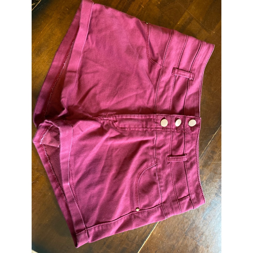 Refuge Womens High Waisted Button Fly Shorts Burgundy Size 6‎ Stretch Cuffed Hem